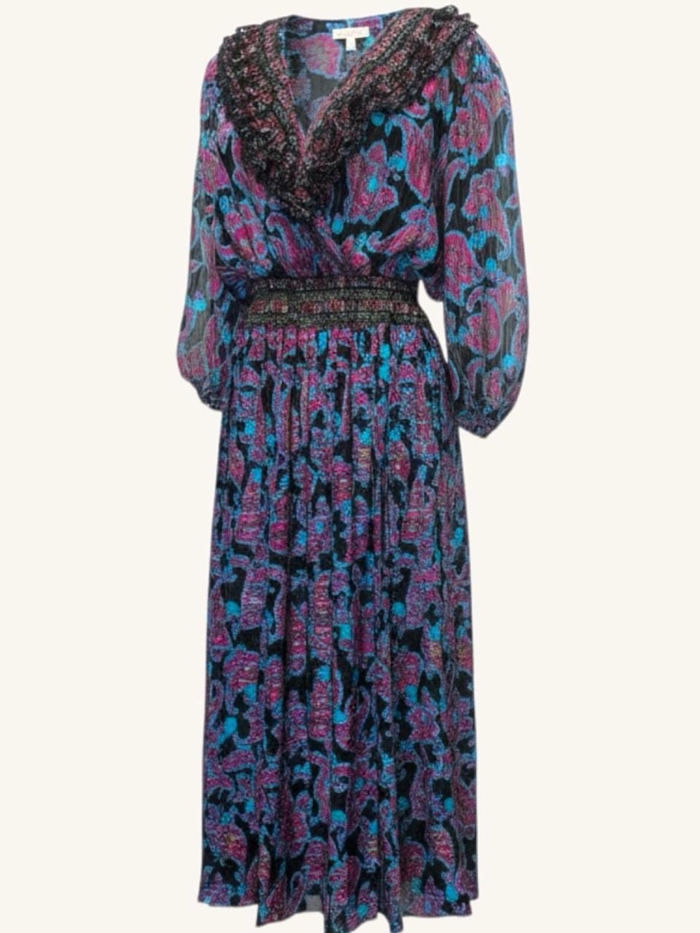 Diane Freis Original Vintage Rare Paisley Floral Maxi Dress L